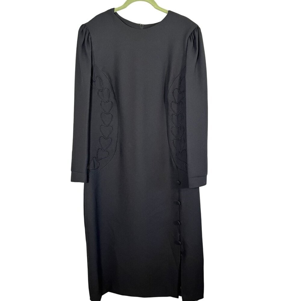 Vintage‎ Heart Embroidery Dress 20 Black 80s Retro Modest Romantic Neutral Chic